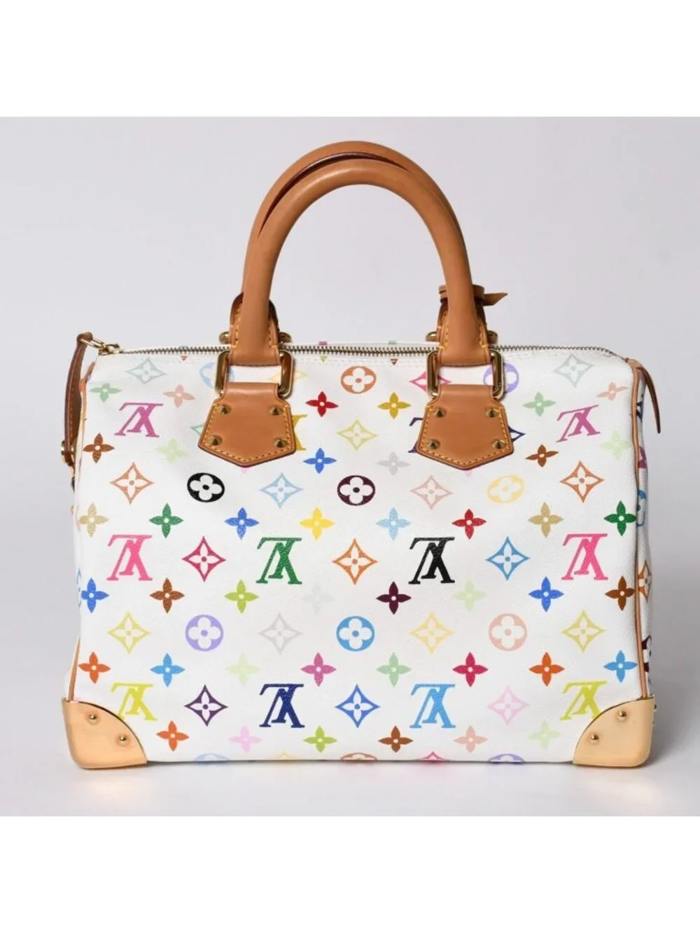 Louis Vuitton Speedy 30 Handbag Monogram Multicolor Takashi Murakami White